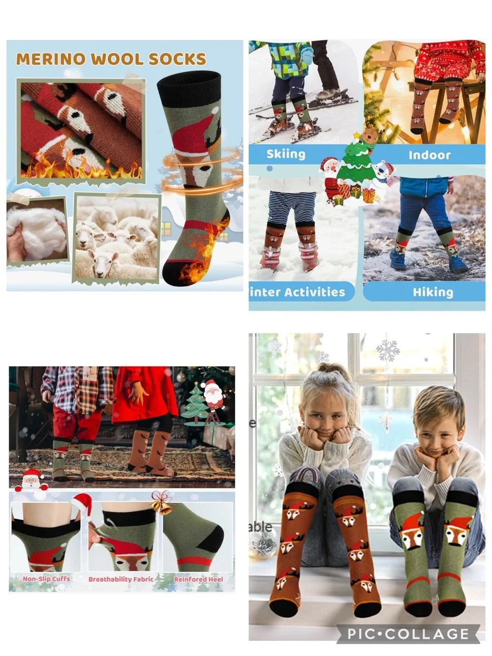 Ozaiic Kids Merino Wool Socks 2 Pairs Holiday Print Winter Warm Ski